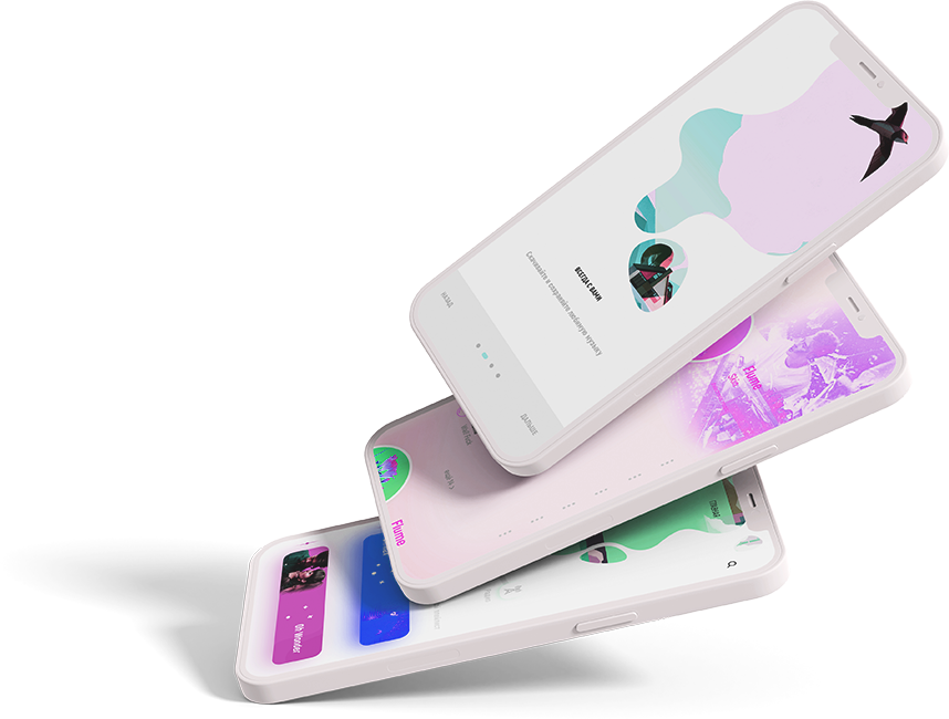 Stacked phone screens showing connected marketing examples