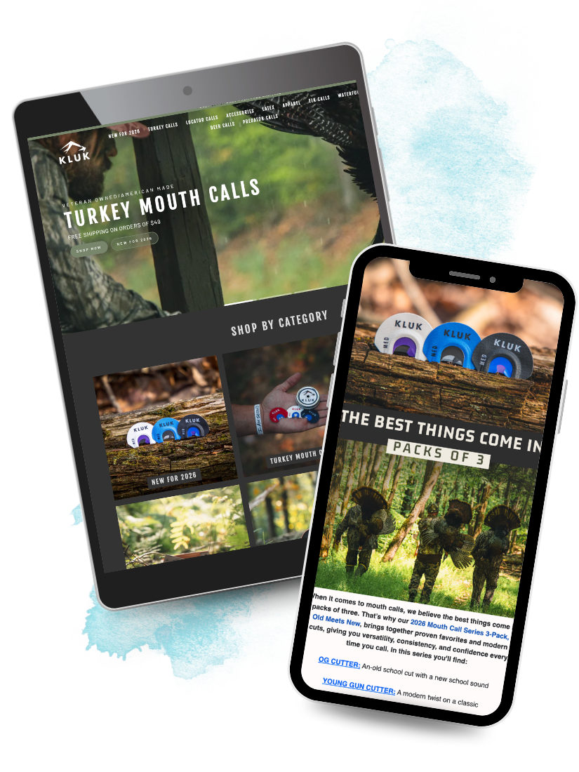 Kluk Custom Calls website and email work examples