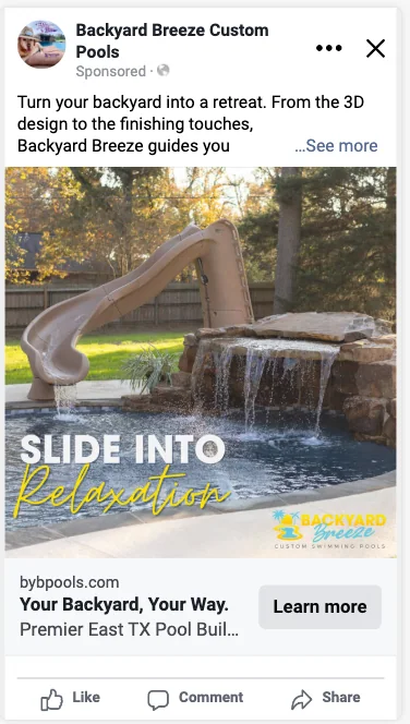 Backyard Breeze Custom Pools ads work example