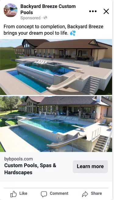 Backyard Breeze Custom Pools ads work example