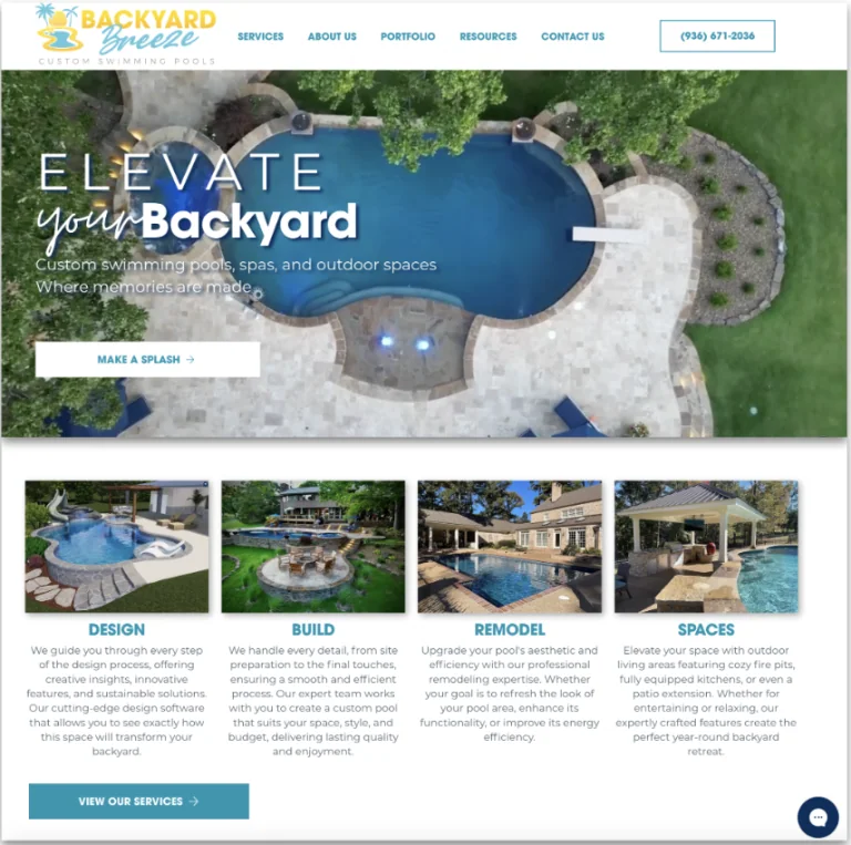 Backyard Breeze Custom Pools websites work example