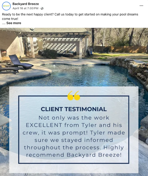 Backyard Breeze Custom Pools content work example