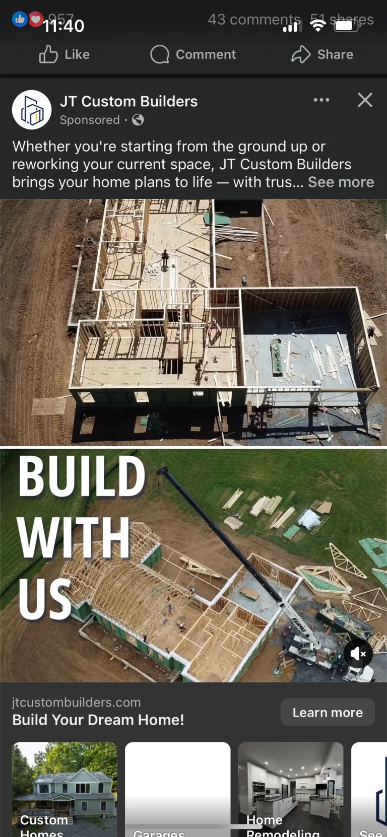 JT Custom Builders ads work example
