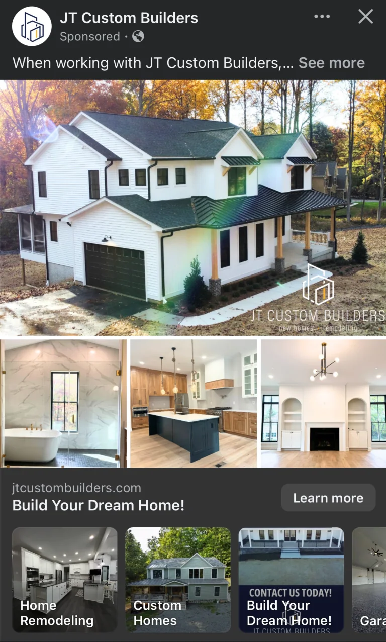JT Custom Builders ads work example