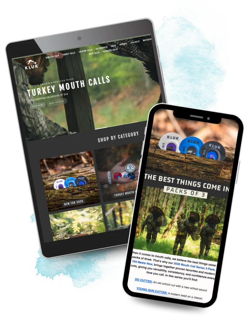 Kluk Custom Calls website and email work examples