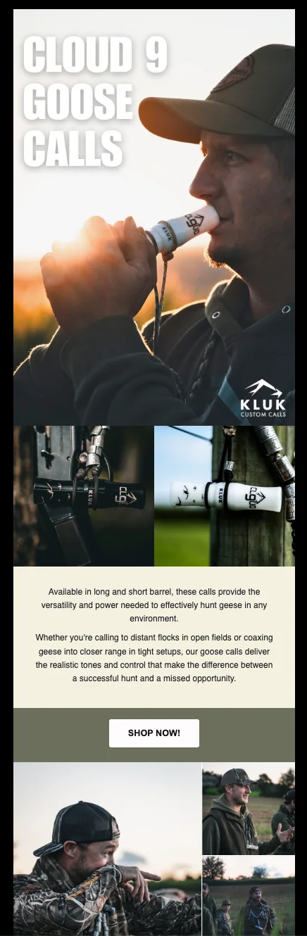 Kluk Custom Calls email work example