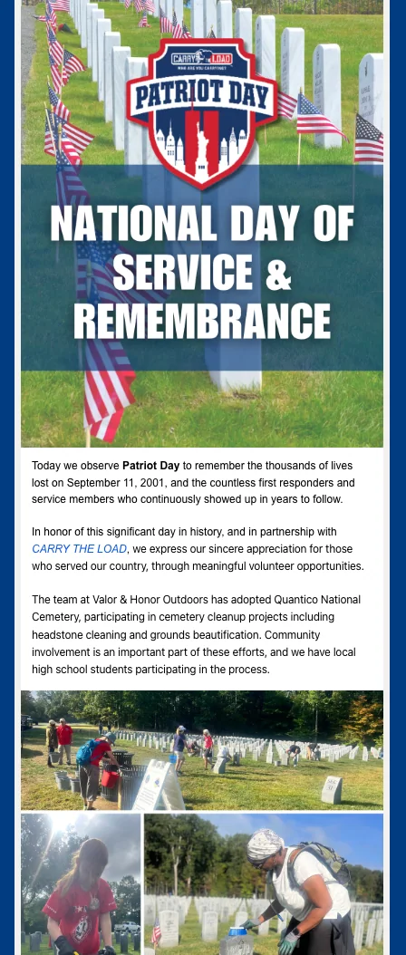 Valor & Honor Outdoors email work example